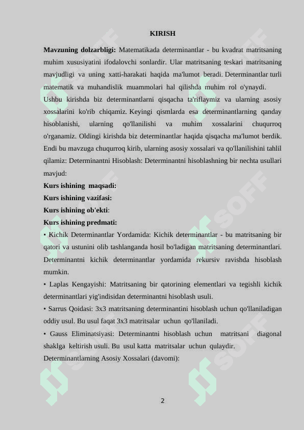 Determinantlar va ularning asosiy xossalari 2