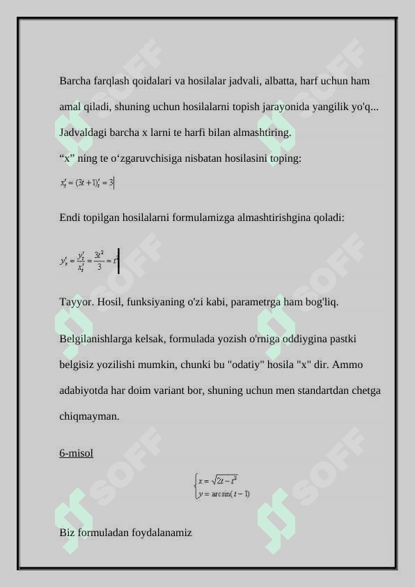 Parametrik ko’rinishda berilgan funksiyalarni tekshirish 4