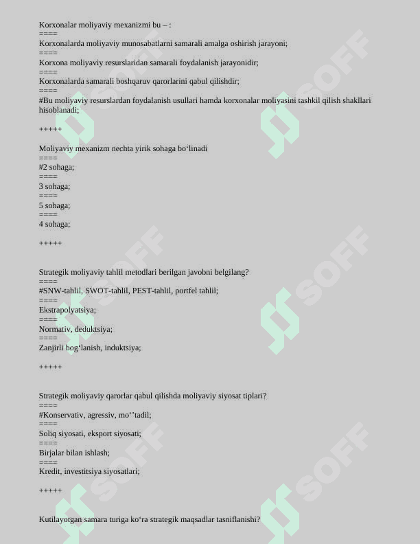 Moliyaviy menejment fanidan yakuniy nazorat test savollari va javoblari. 4