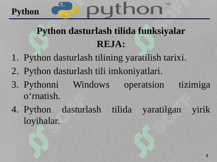 Python dasturlash tilida funksiyalar 2