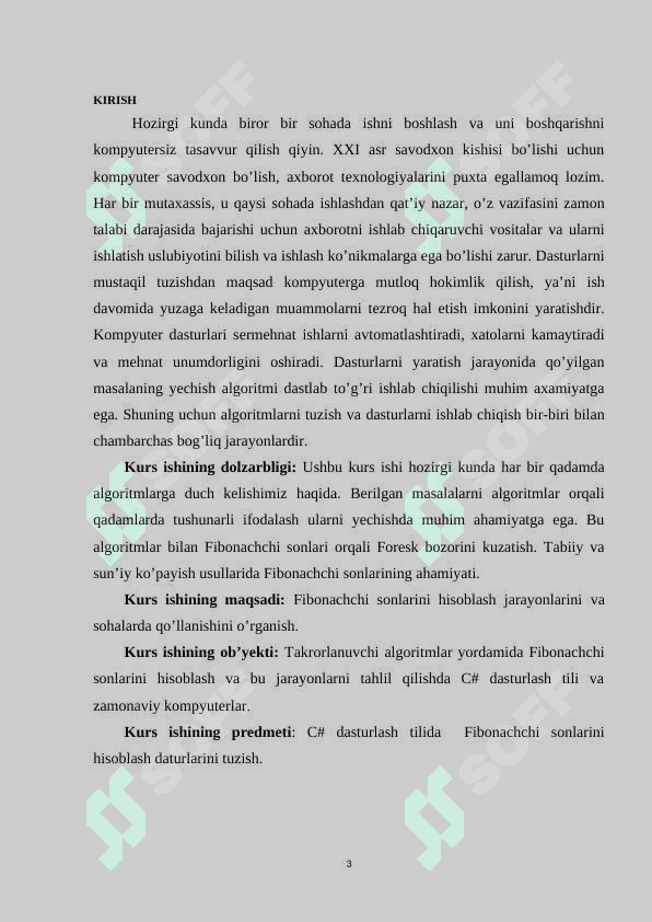 Fibonachchi sonlarini hosil qilishda samarali algoritmlar 3