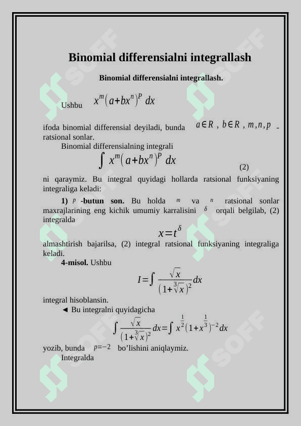 Binomial differensialni integrallash 2