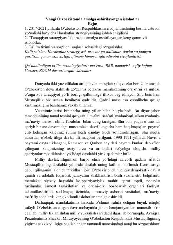 Yangi O‘zbekistonda amalga oshirilayotgan islohotlar 1