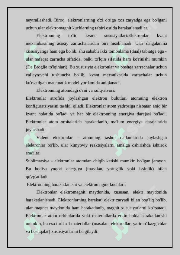 Elektronning asosiy xususiyatlari 4