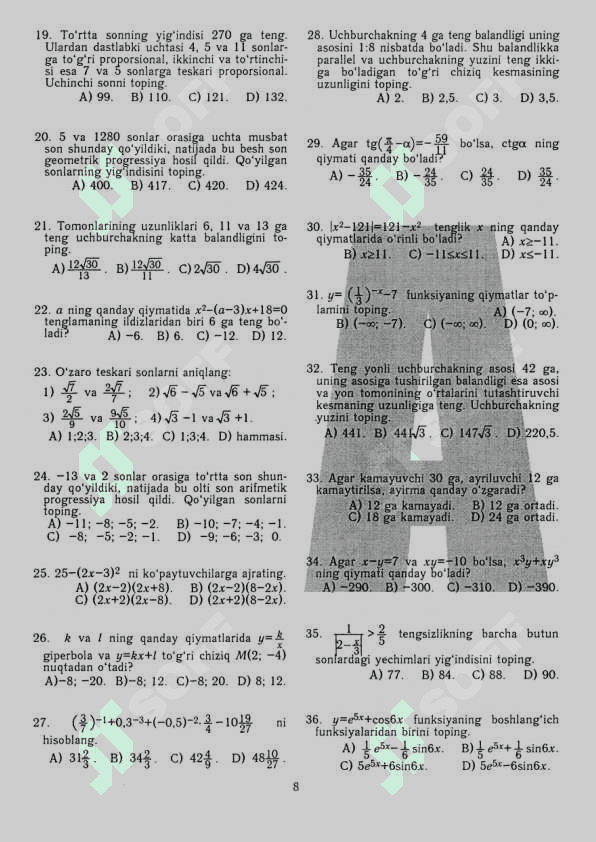 Matematika 2019 variant 8