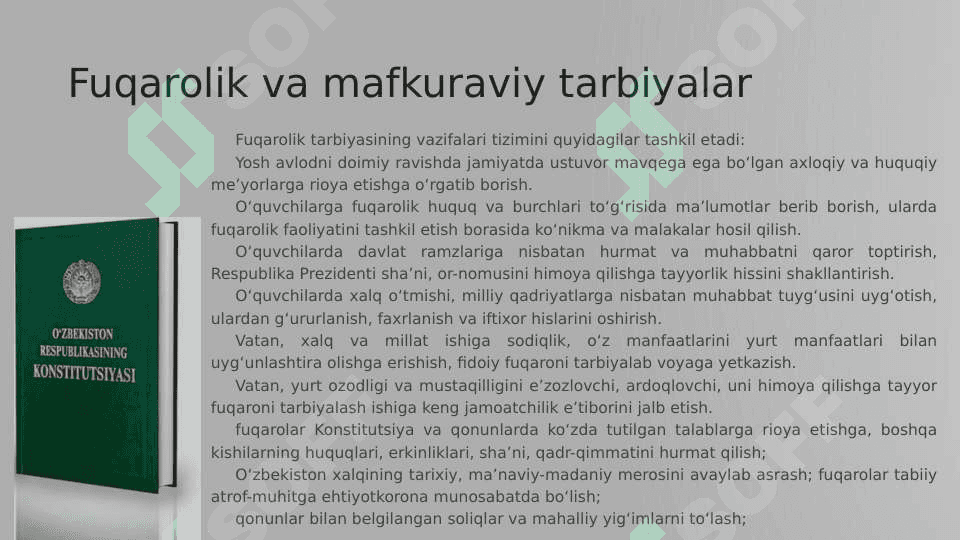 Fuqarolik va mafkuraviy tarbiyalar (Фуқаролик ва мафкуравий тарбиялар) 4
