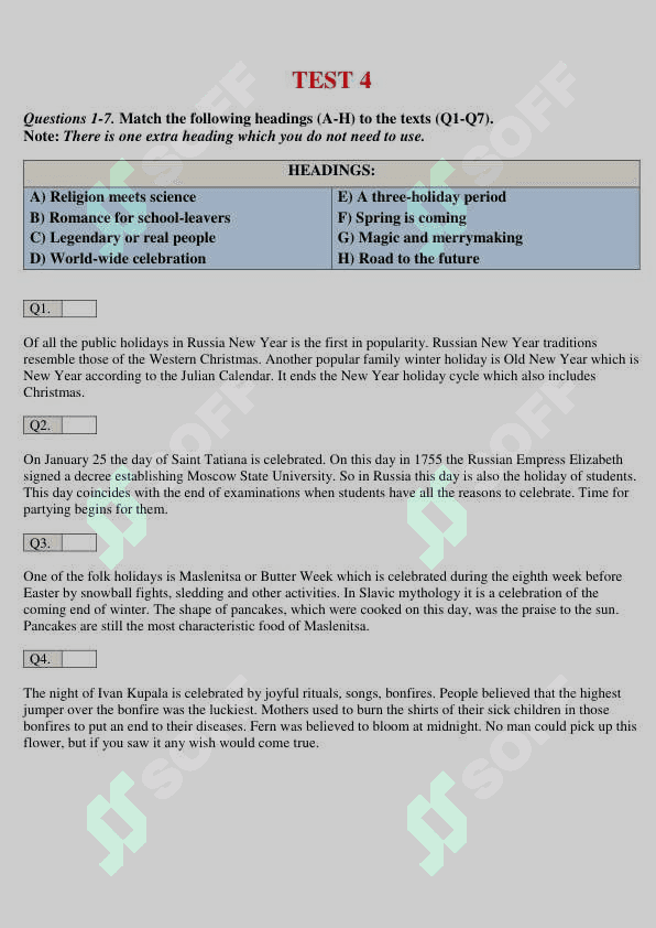 60 matching headings for IElTS/CEFR preparation 7