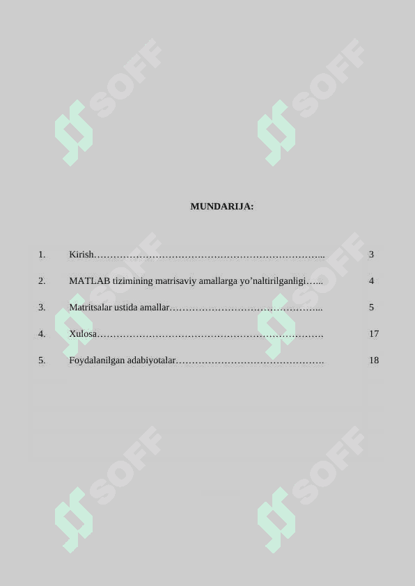 MATLAB tizimida matrisalar ustida amallar 2