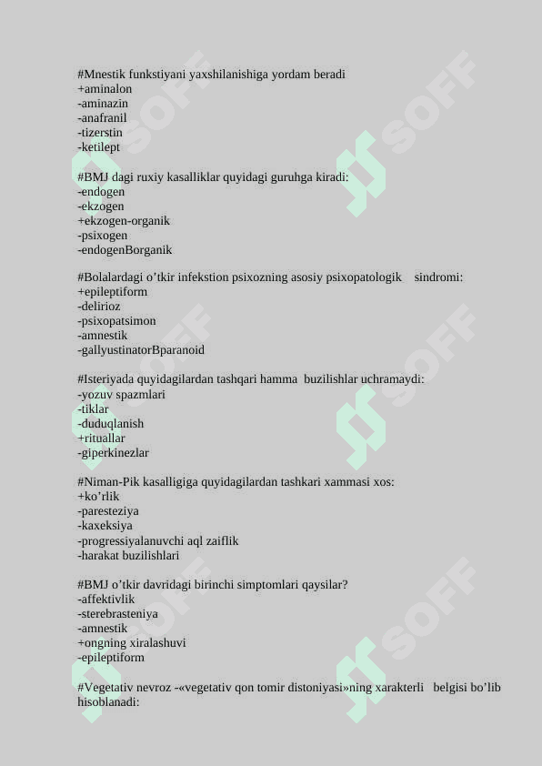 PSIXIATRIYA FANIDAN TEST JAVOBLARI BILAN 6