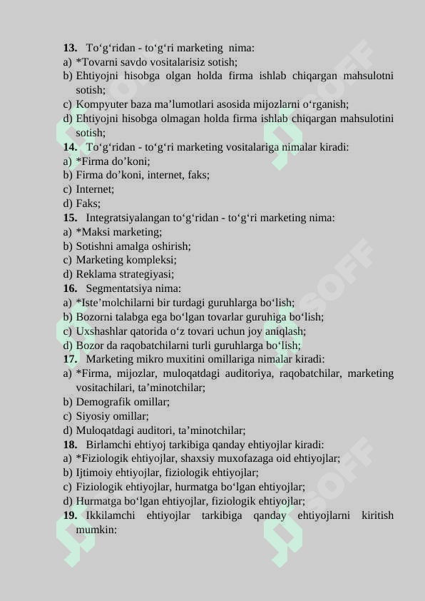 Marketing fanidan  120 ta test Javoblari bilan 3