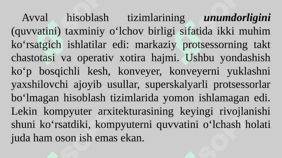 Hisoblash tizimlarining unumdorligini baholash. Takt chastotasi bо‘yicha unumdorlikni baholash. MIPS va Flops birliklari 2