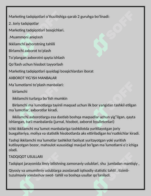 MAVZU: Marketing tadqiqotlari va tadqiqot usullari 3