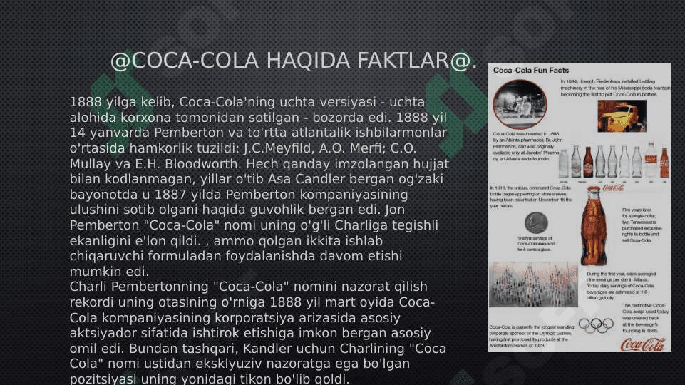 Mavzu: Coca --cola xaqida . 8