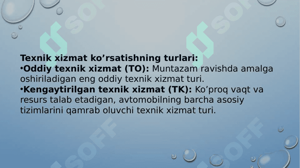 Avtomobillarga texnik xizmat koʻrsatish va ta'mirlash tizimi 4