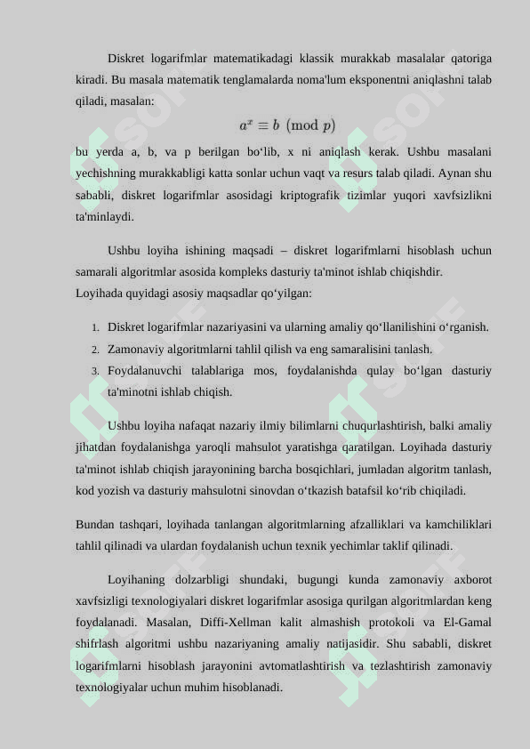 Diskret logarifmlashni amalga oshiruvchi komplex dasturiy taminot ishlab 3
