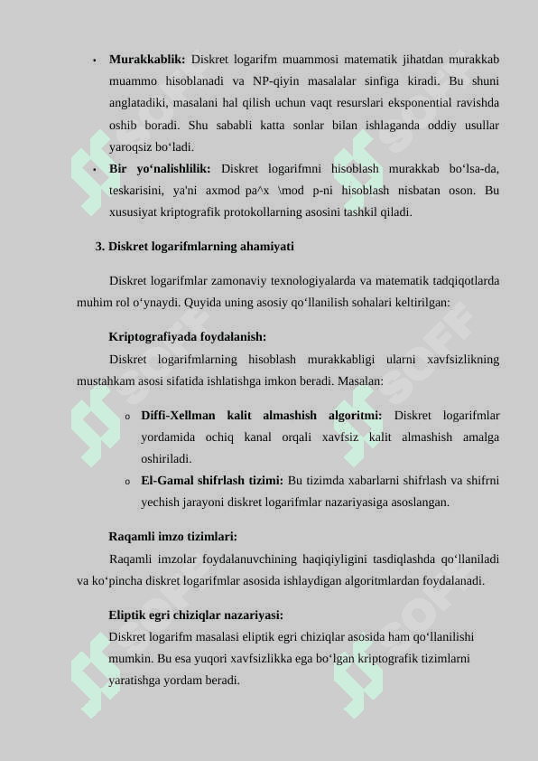 Diskret logarifmlashni amalga oshiruvchi komplex dasturiy taminot ishlab 6