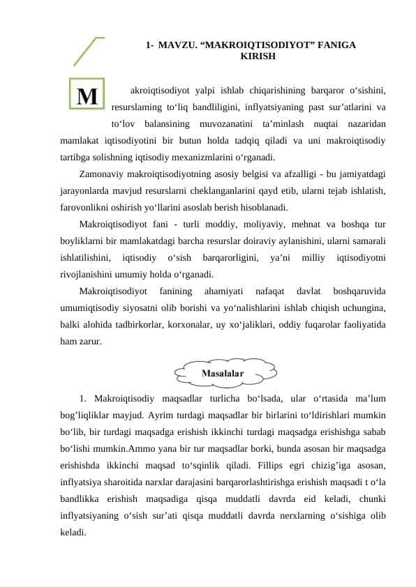 “MAKROIQTISODIYOT” FANIGA KIRISH