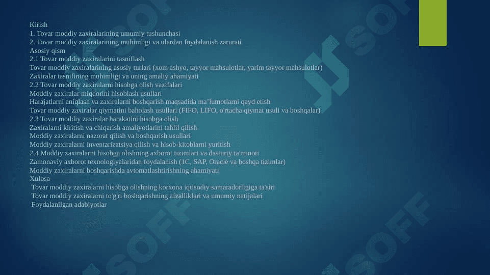 Tovar moddiy zaxiralar tushunchasi va hisobga olish vazifalari 2