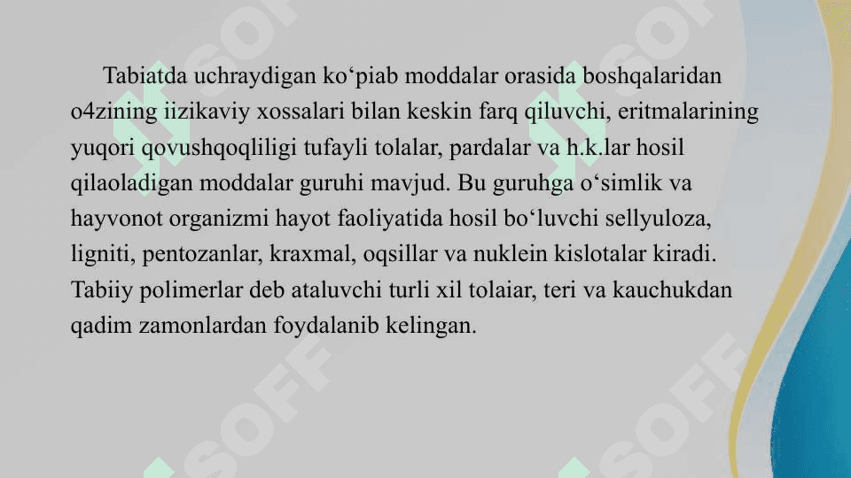 Yuqori molekulyar birikmalarning sinflanishi va nomlanishi 3
