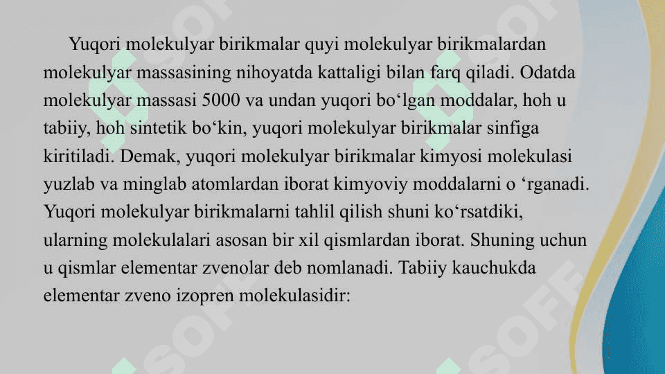 Yuqori molekulyar birikmalarning sinflanishi va nomlanishi 4