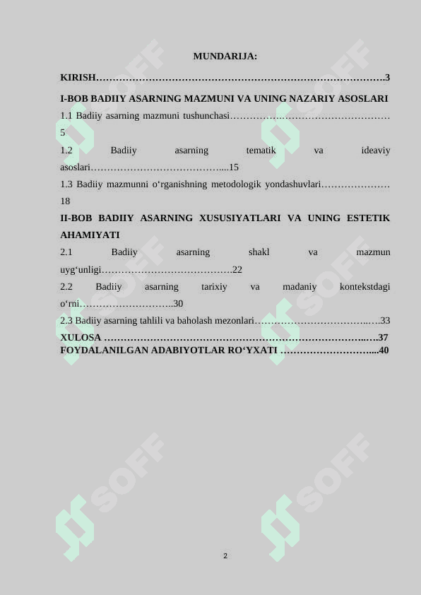 Badiiy asar mazmuni va uning xususiyatlari 2