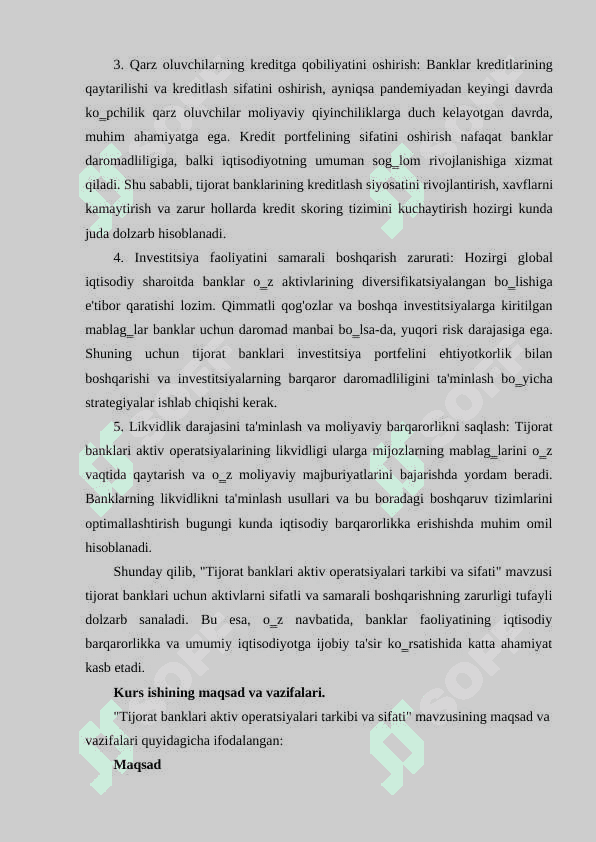 Tijorat banklari aktiv operatsiyalari tarkibi va sifati 4