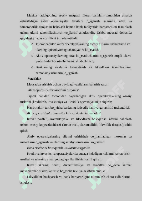Tijorat banklari aktiv operatsiyalari tarkibi va sifati 5