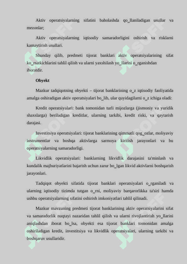 Tijorat banklari aktiv operatsiyalari tarkibi va sifati 8