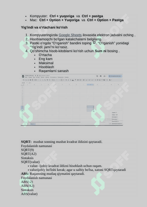 Google sheets haqida ma'lumot 4