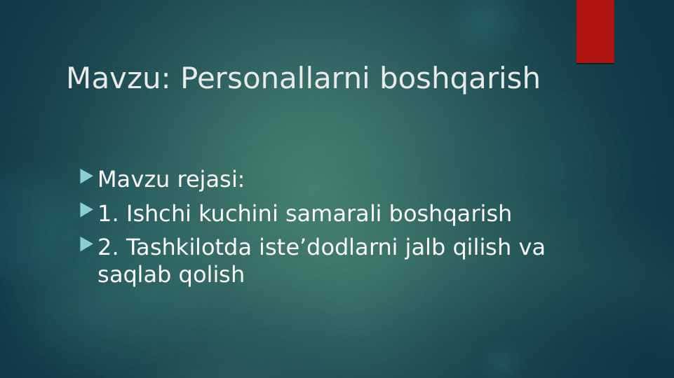 Mavzu: Personallarni boshqarish