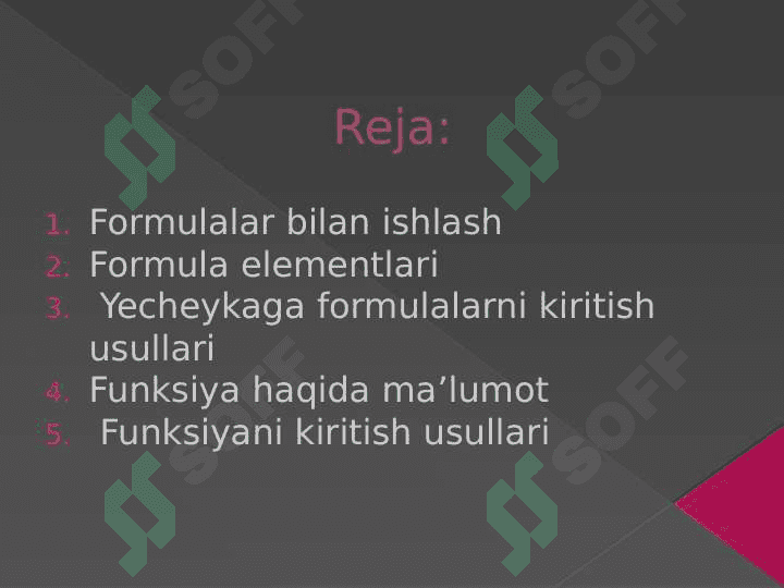 Excel dasturida formulalar bilan ishlash 2