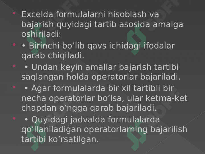 Excel dasturida formulalar bilan ishlash 5