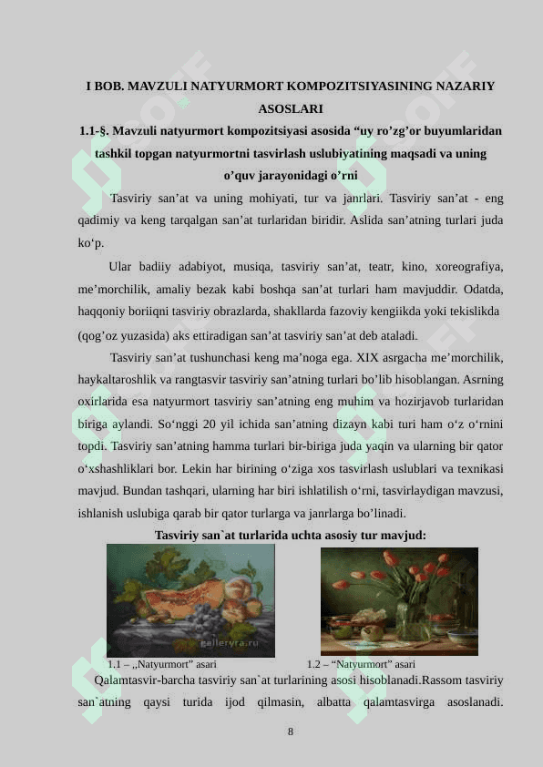 MAVZULI NATYURMORT KOMPOZITSIYASI 8