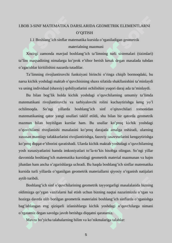 3-SINF  MATEMATIKA DARSLARIDA GEOMETRIK ELEMENTLARNI  O’QITISH 5