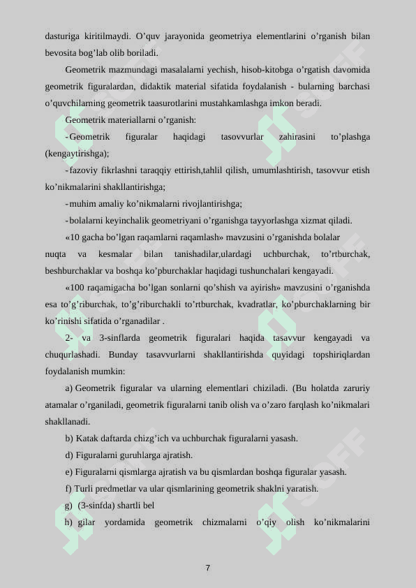 3-SINF  MATEMATIKA DARSLARIDA GEOMETRIK ELEMENTLARNI  O’QITISH 7