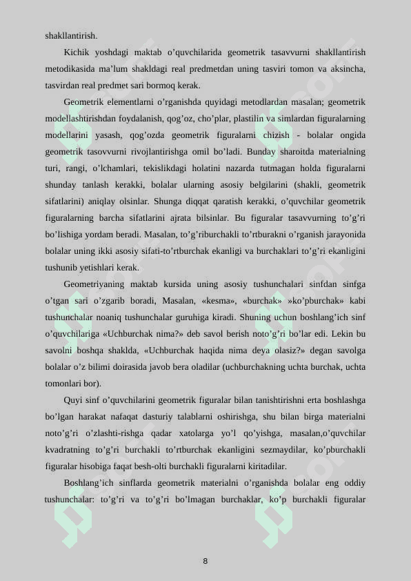 3-SINF  MATEMATIKA DARSLARIDA GEOMETRIK ELEMENTLARNI  O’QITISH 8