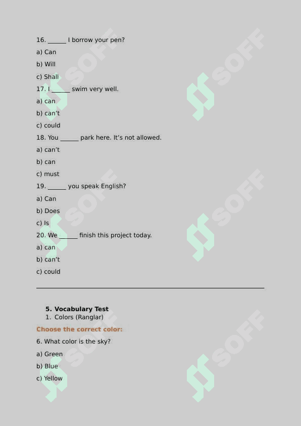 English test for beginners with answers 4