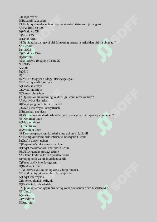 IT sohasidan testlar to'plami 5