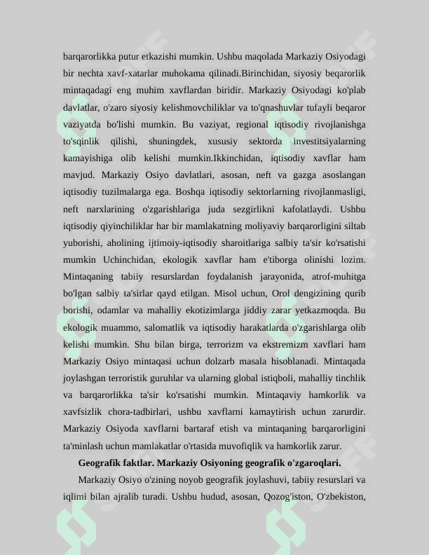 O’zbekistonda bo’lishi mumkin bo’lgan texnogen xavflar 3