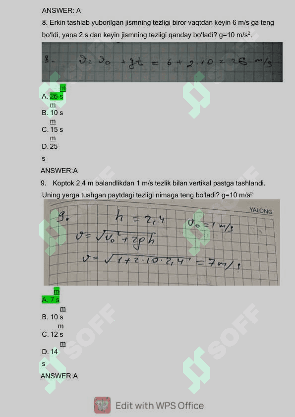 Fizika 1 fanidan yakuniy baza testi 1-kurs TATU. 5