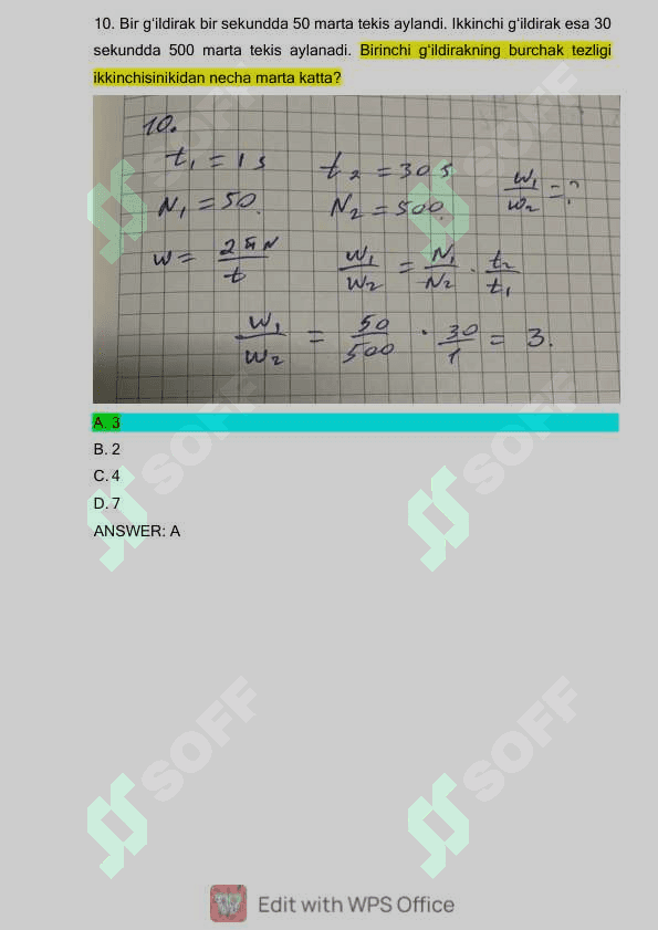 Fizika 1 fanidan yakuniy baza testi 1-kurs TATU. 6