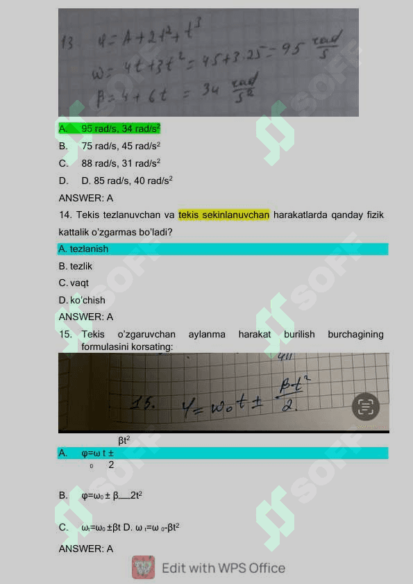 Fizika 1 fanidan yakuniy baza testi 1-kurs TATU. 8