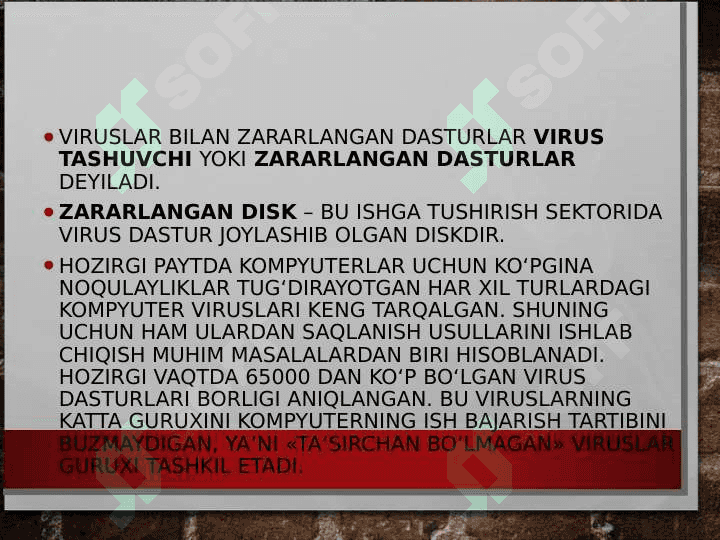 AXBOROTLARNI HIMOYALASH, VIRUSLAR VA ULARGA QARSHI ANTIVIRUS DASTURI 3