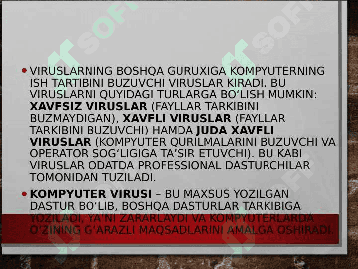 AXBOROTLARNI HIMOYALASH, VIRUSLAR VA ULARGA QARSHI ANTIVIRUS DASTURI 4