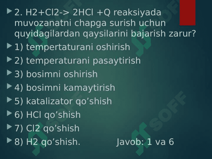 Kimyoviy muvozanatdan 10ta masala yechimi bilan 3