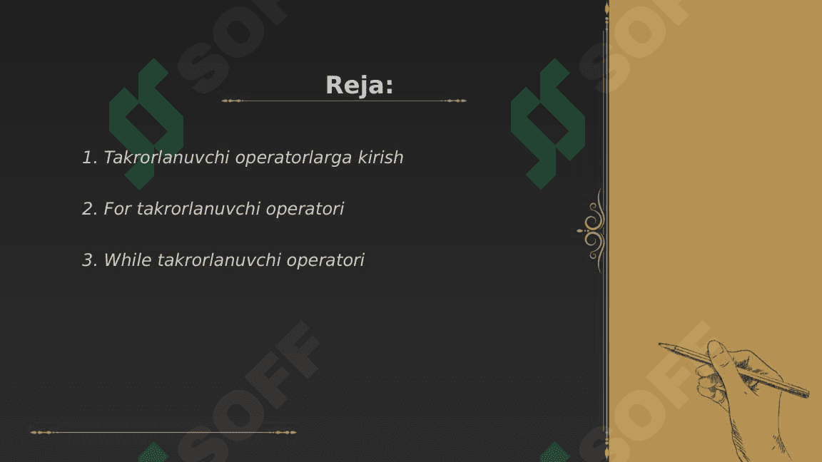 Python dasturlash tilida takrorlanuvchi operatorlar 2