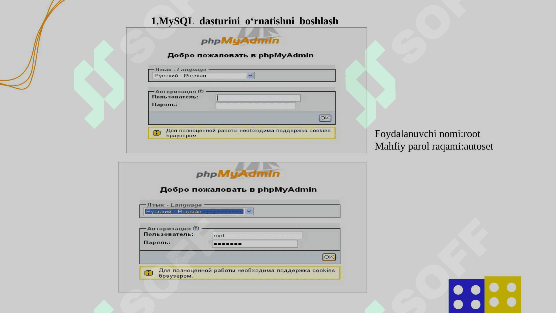 MySQL va PHPlarni  o‘rnatish va sozlash. 7