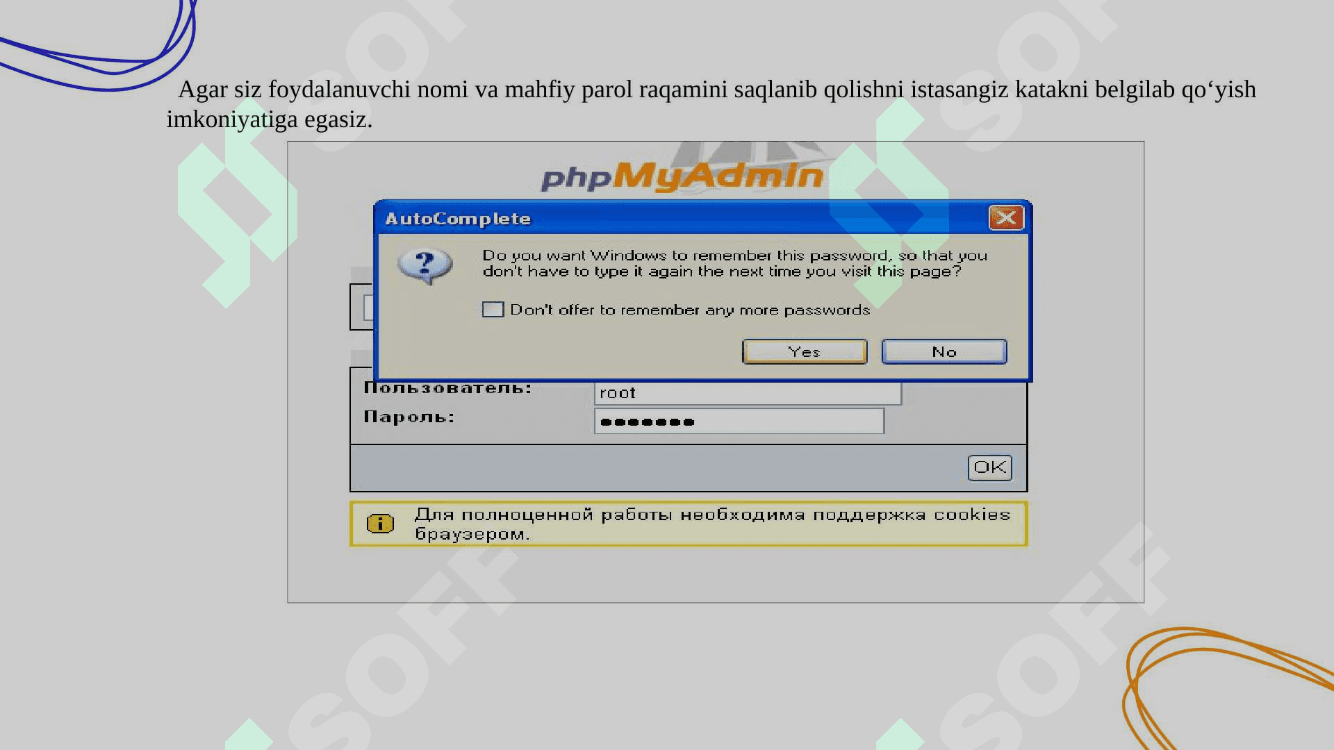 MySQL va PHPlarni  o‘rnatish va sozlash. 8