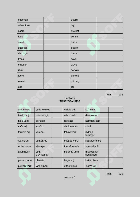 Essential 1 test Unit 1-10 +key || English 2