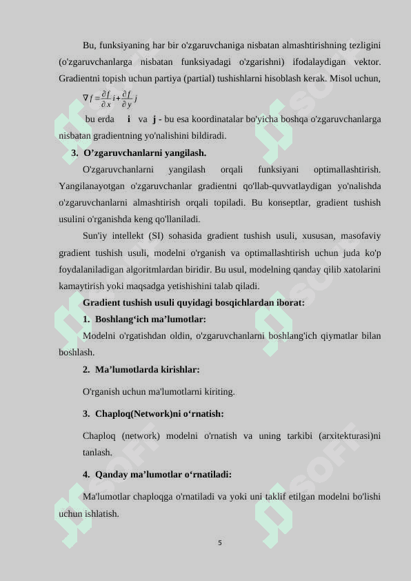 Gradient boʻyicha tushish usuli 5